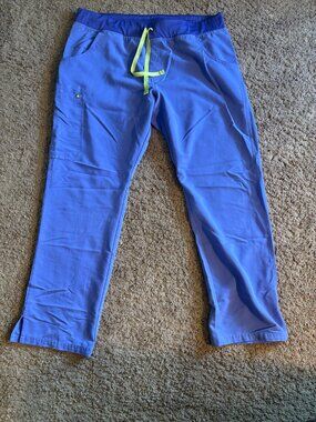 FIGS Technical Collection Scrub Pants Violet Purple with Neon Yellow Tie XL